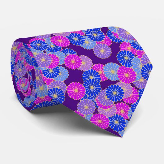 Art Deco flower pattern - violet, blue and purple ネクタイ (ロール)