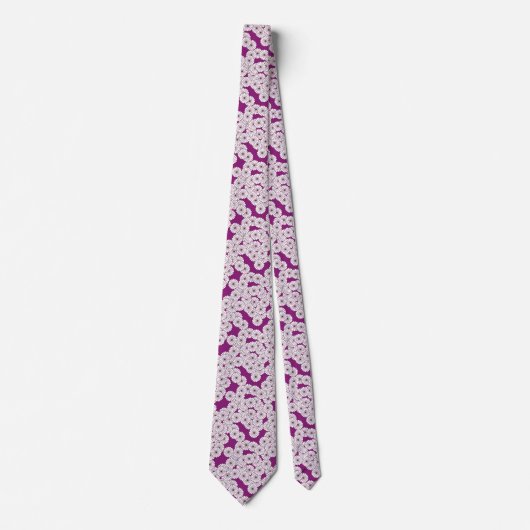 Art Deco flower pattern - white on purple ネクタイ (正面)