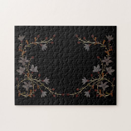 Art Deco Flowers On Black ジグソーパズル (横)