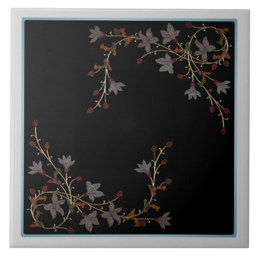 Art Deco Flowers On Black タイル (正面)