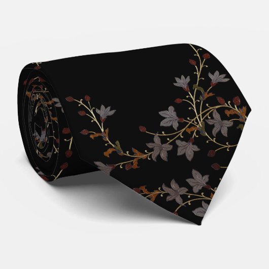 Art Deco Flowers On Black ネクタイ (ロール)