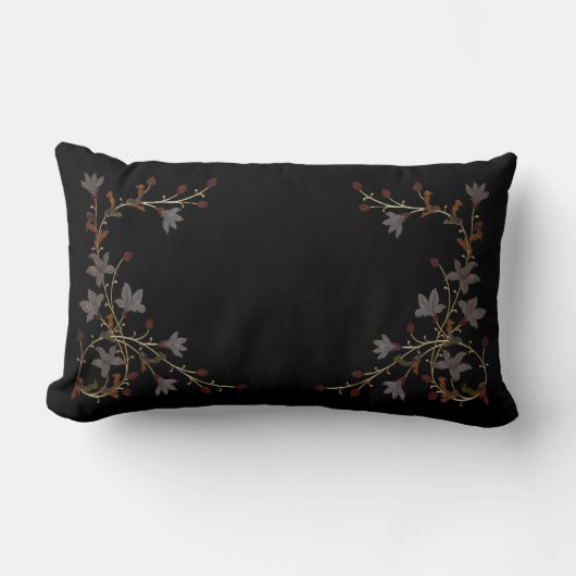 Art Deco Flowers On Black ランバークッション (正面)