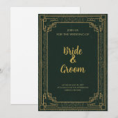 Art Deco Forest Green Gold 招待状 (正面/裏面)