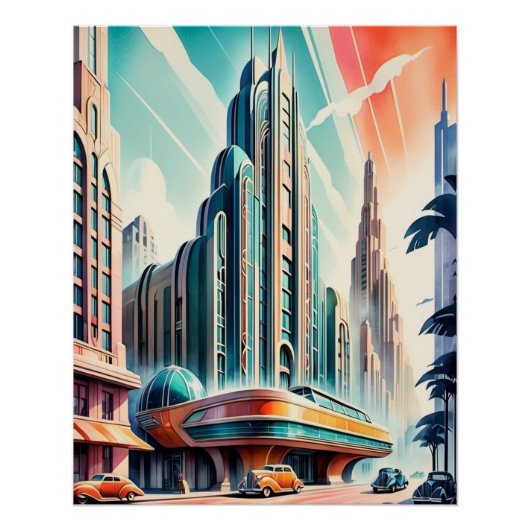 Art Deco Futuristic Urban Poster. ポスター (正面)