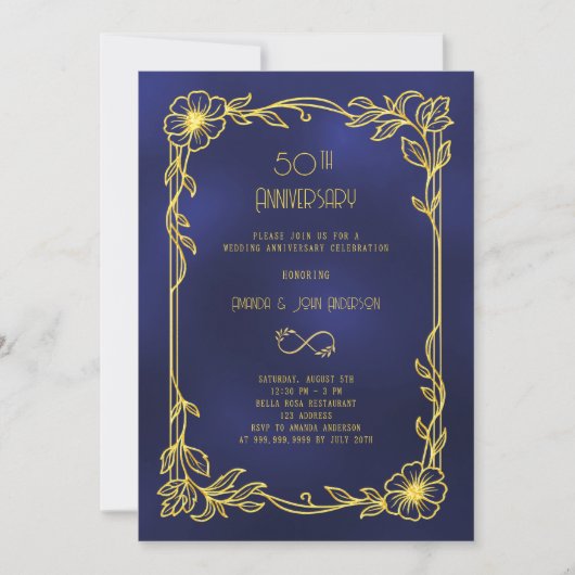 Art Deco Gatsby black 50th wedding anniversary 招待状 (正面)