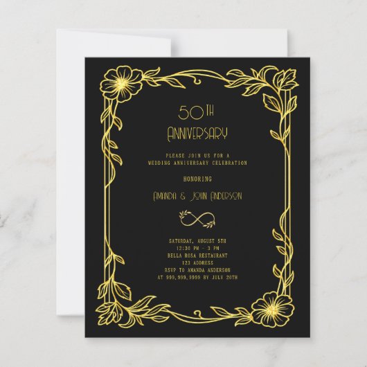 Art Deco Gatsby black 50th wedding invitation (正面)