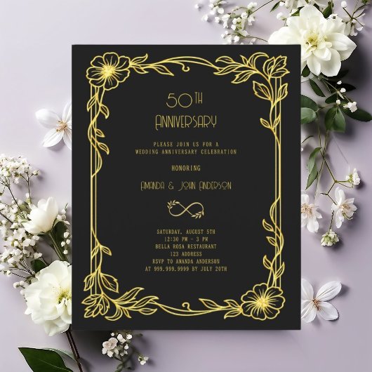 Art Deco Gatsby black 50th wedding invitation