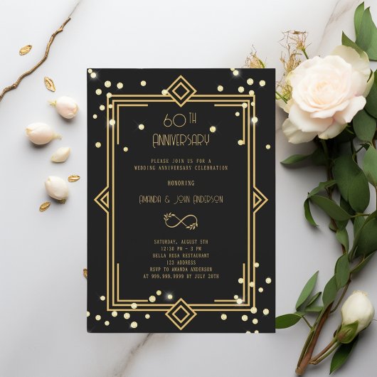 Art Deco Gatsby black  60th wedding anniversary 招待状