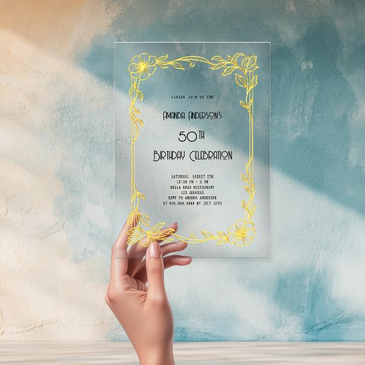 Art Deco Gatsby gold birthday clear アクリル招待状