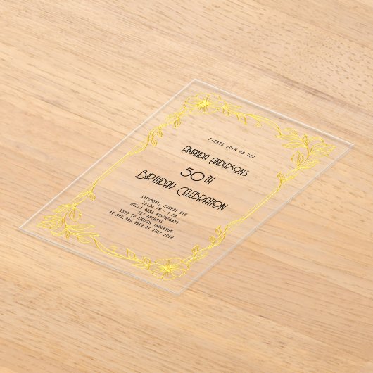 Art Deco Gatsby gold birthday clear アクリル招待状 (レイダウン)