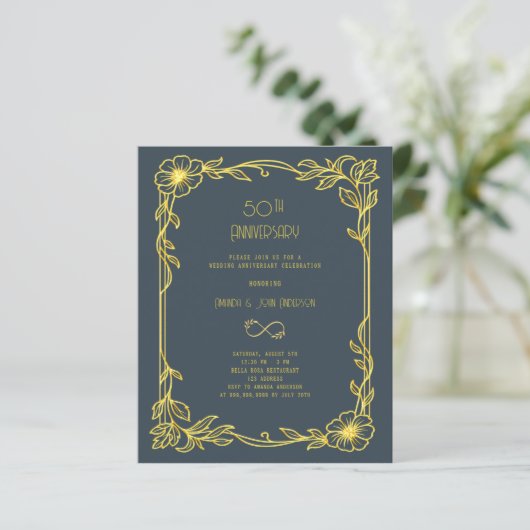 Art Deco Gatsby gray 50th wedding invitation (スタンド正面)