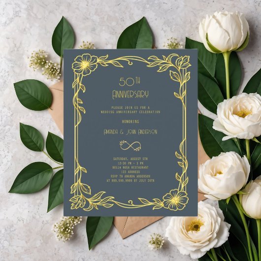Art Deco Gatsby gray 50th wedding invitation