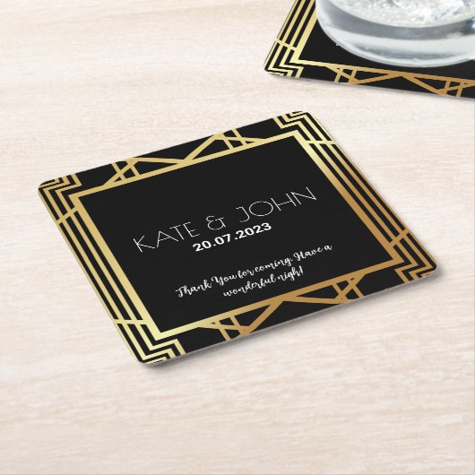 Art Deco Gatsby Inspired Coasters for Wedding スクエアペーパーコースター (アングル)