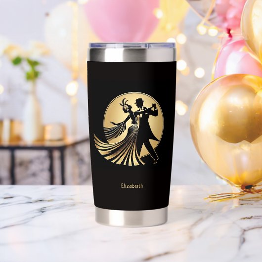 Art Deco Gatsby Roaring 20s Prohibition Gift Name 保温保冷タンブラー (バチェラーパーティー (回転後))