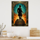 Art Deco Gentleman Silhouette Top Hat Cane Poster ポスター (キッチン)