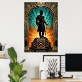 Art Deco Gentleman Silhouette Top Hat Cane Poster ポスター (ホームオフィス)