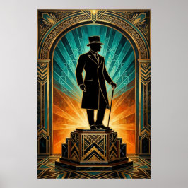 Art Deco Gentleman Silhouette Top Hat Cane Poster ポスター