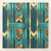 Art Deco Geometric Arrows, Gold and Turquoise ガラスコースター (正面)