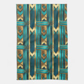 Art Deco Geometric Arrows, Gold and Turquoise キッチンタオル (縦)