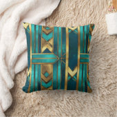 Art Deco Geometric Arrows, Gold and Turquoise クッション (ブランケット)