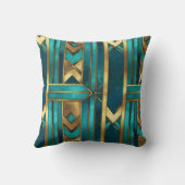Art Deco Geometric Arrows, Gold and Turquoise クッション (裏面)