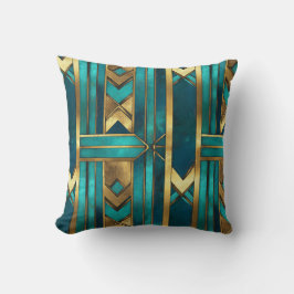 Art Deco Geometric Arrows, Gold and Turquoise クッション