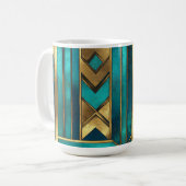 Art Deco Geometric Arrows, Gold and Turquoise コーヒーマグカップ (正面左)