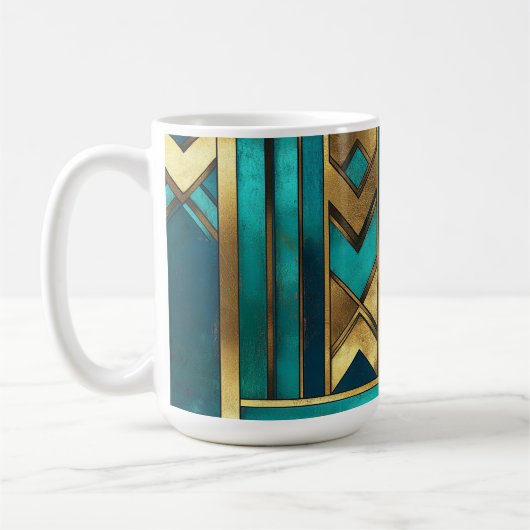 Art Deco Geometric Arrows, Gold and Turquoise コーヒーマグカップ (左)