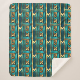 Art Deco Geometric Arrows, Gold and Turquoise シェルパブランケット