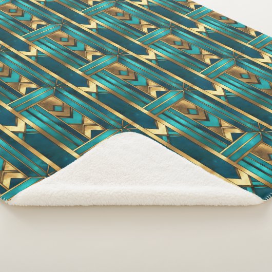 Art Deco Geometric Arrows, Gold and Turquoise シェルパブランケット (3/4)