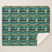 Art Deco Geometric Arrows, Gold and Turquoise シェルパブランケット (正面(横))