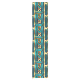 Art Deco Geometric Arrows, Gold and Turquoise ショートテーブルランナー