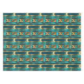 Art Deco Geometric Arrows, Gold and Turquoise テーブルクロス (正面(横))