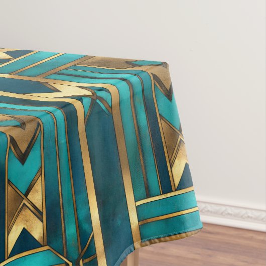 Art Deco Geometric Arrows, Gold and Turquoise テーブルクロス (インサイチュ)