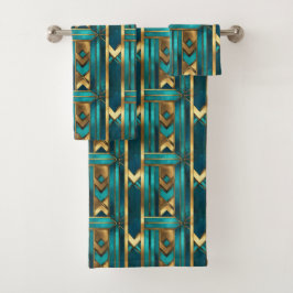 Art Deco Geometric Arrows, Gold and Turquoise バスタオルセット