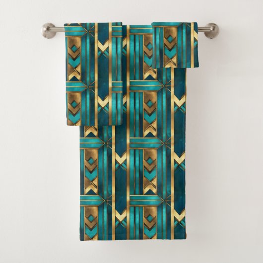 Art Deco Geometric Arrows, Gold and Turquoise バスタオルセット (インサイチュ)