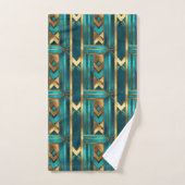 Art Deco Geometric Arrows, Gold and Turquoise バスタオルセット (ハンドタオル)