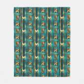 Art Deco Geometric Arrows, Gold and Turquoise フリースブランケット (正面)