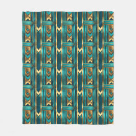 Art Deco Geometric Arrows, Gold and Turquoise フリースブランケット