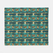 Art Deco Geometric Arrows, Gold and Turquoise フリースブランケット (正面(横))