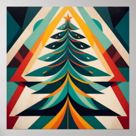 Art Deco Geometric Christmas Green Branches ポスター