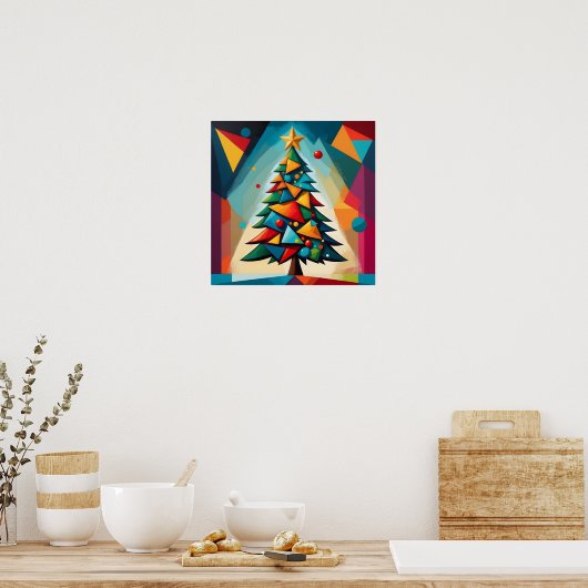Art Deco Geometric Christmas Tree Multiple Triangl ポスター (キッチン)