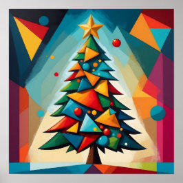 Art Deco Geometric Christmas Tree Multiple Triangl ポスター