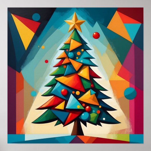 Art Deco Geometric Christmas Tree Multiple Triangl ポスター (正面)