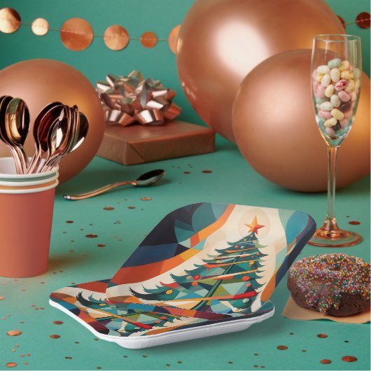 Art Deco Geometric Christmas Tree Triangle ペーパープレート (複数)