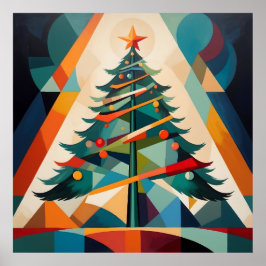 Art Deco Geometric Christmas Tree Triangle ポスター