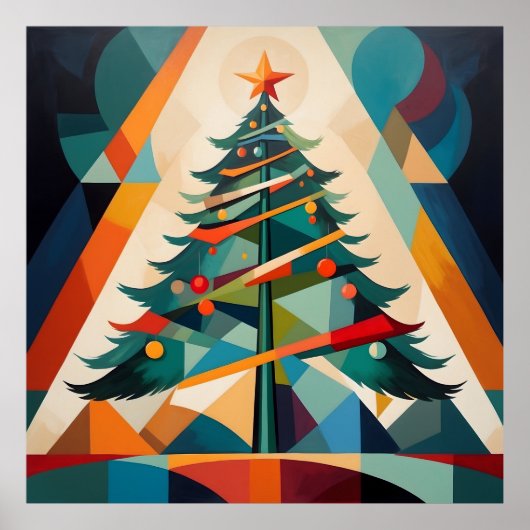 Art Deco Geometric Christmas Tree Triangle ポスター (正面)