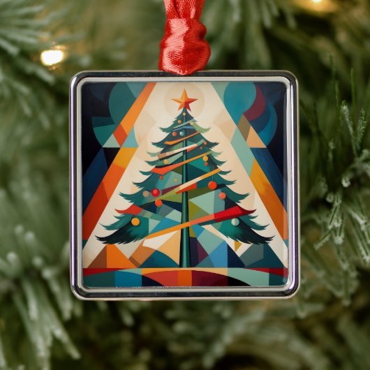 Art Deco Geometric Christmas Tree Triangle メタルオーナメント (ツリー)