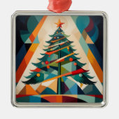 Art Deco Geometric Christmas Tree Triangle メタルオーナメント (正面)