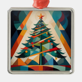 Art Deco Geometric Christmas Tree Triangle メタルオーナメント